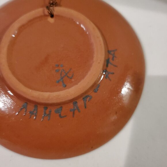 Vintage Mexican Terracotta Plate Wall Hanging Home Decor 4'' Painted - Picture 3 of 5